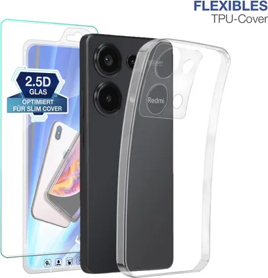 Produktbild von Slim Cover für Xiaomi Redmi Note 13 Pro mit 9H Displayglas Displayschutz Hülle Transparent Flexibel Elastisch Backcover Schutzhülle Handyhülle
