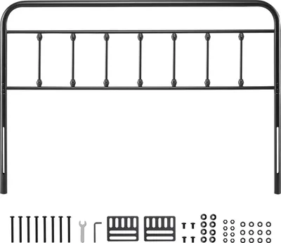 Image de SucceBuy Tête de lit métallique pour lit queen size, chambre ou hôtel, noir