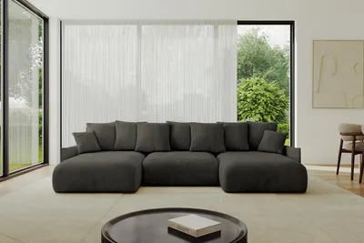 Produktbild von ALTDECOR Ecksofa in U-Form mit Schlaffunktion und Bettkasten - ONESK-U-v1 304x165x72 cm  Schwarz - Corner Sofa Bett Eckcouch Couch U-Form Schlafcouch Ausziehbar Wohnlandschaft Schlafsofa Cauchsofa