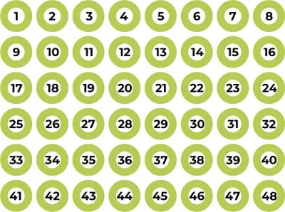 Obrázek produktu pro Samolepicí list formátu A4 s číslováním 1–48, zelený, Edm