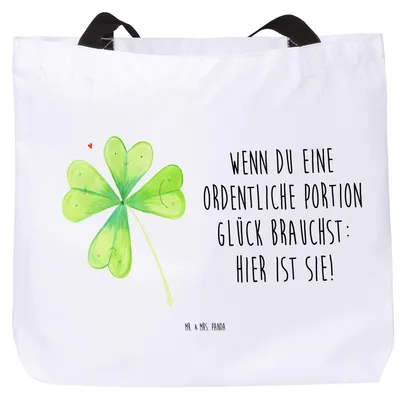 Produktbild von Mr. & Mrs. Panda Einkaufstasche Blume Kleeblatt - Weiß - Geschenk, Tasche, Glücksbringer, Glück, Motivation, Laptoptasche, Reisetasche, Kleeblätter, Umzug, Strandtasche