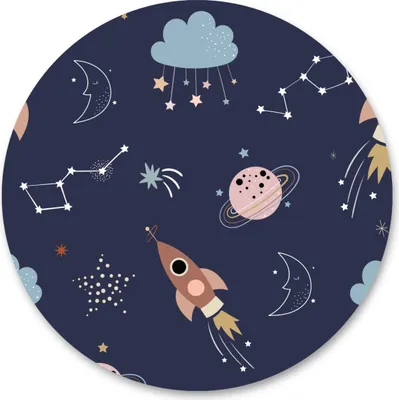 Produktbild von Sticker Kreis für Kinderzimmer KOSMOS Raketen Sterne Planeten Wolken Monde Aufkleber Wanddekoration 100 cm x 100 cm