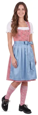 Produktbild von 3-teiliges Midi-Dirndl-Set Dirndel Dirndlbluse Dirndlschürze, Größe:42, Farbe:Rot