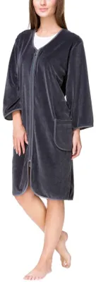 Produktbild von Aquarti Damen Velours Bademantel Morgenmantel Kurz mit Reißverschluss, Farbe: Graphit, Größe: 5XL
