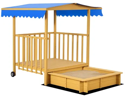 Produktbild von Outsunny Sandkasten mit Dach für 3-8 Jahre 133 x 129 x 137,5 cm Natur