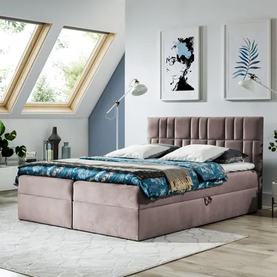 Obrázek produktu pro Postel s pružinovou skříní TEO 1 - postel 160x200 cm s matrací Bonell, s boxem na ložní prádlo a topperem.  (tmavě růžová)