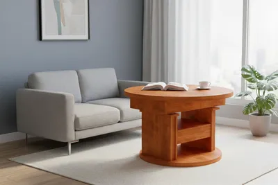 Produktbild von Design Couchtisch DA-999 rund ausziehbar höhenverstellbar mit Schublade und Ablage