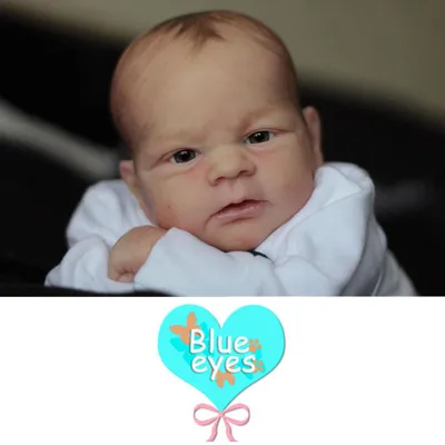 Image de Corps en coton de 45 cm, combinaison longue manche blanche, poupée réaliste avec des yeux bleus
