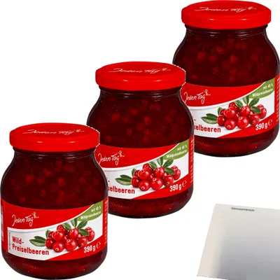 Produktbild von Jeden Tag Wild-Preiselbeeren 3er Pack (3x390g Glas) + usy Block