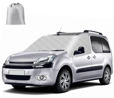 Image de Cache-pare-brise pour Citroën Berlingo et Peugeot Partner, modèles de 2008 à 2018 - Protection contre le soleil, la neige et le givre