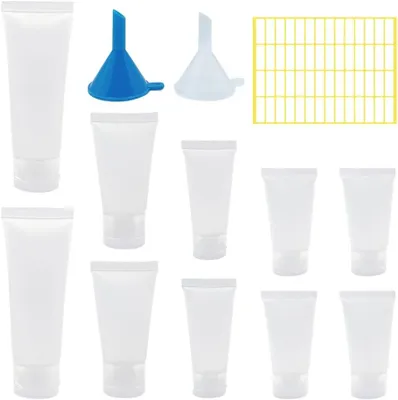 Imagen del producto de Botellas transparentes para recargar, 10 unidades, de 15 ml a 50 ml, con etiquetas para viajes