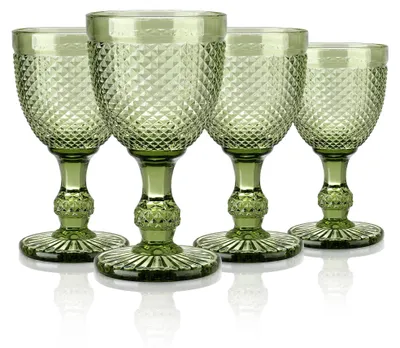4er-Set Weingläser 270 ml, Vintage, Rautenrelief, spülmaschinengeeignet