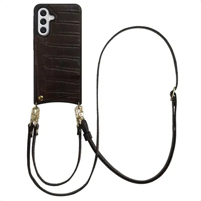 Image de Selencia Nova Croco Phone Case avec cordon et porte-cartes pour le Samsung Galaxy A56 - Choco Brown