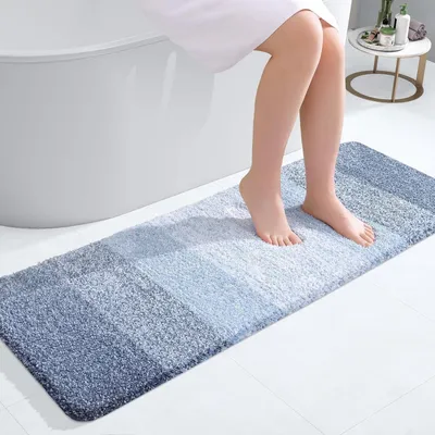Productafbeelding van Homaxy Zachte badmat 40x120 cm, antislip, wasbaar, pluizige badmat met hoge pool van microvezel, absorberend, badmat (blauw)