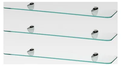 Produktbild von Abgerundetes, schwebendes Badezimmerregal aus Glas - 60 cm - Klar/Chrom - 3-fach Wandmontage für Küche, Schlafzimmer, Dusche und Dekoration mit Klammern