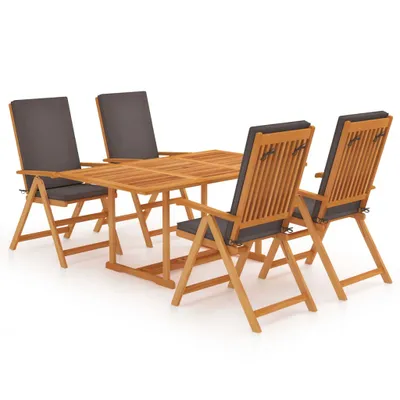 Produktbild von 5-tlg. Garten-Essgruppe mit Grauen Kissen Massivholz Teak