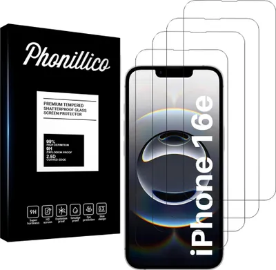 Immagine prodotto di Vetro temperato per iPhone 16e [4 pezzi] Pellicola protettiva dello schermo Antigraffio Resistente al vetro Phonillico®