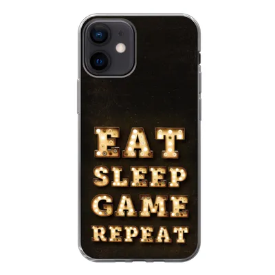 Produktbild von MuchoWow® Handyhülle Schutzhülle Hülle für iPhone 12 Spiele - Spiele - Zitate - Sprichwörter - Eat sleep game repeat Silikon Softcase Handy Hülle - Schutzhülle