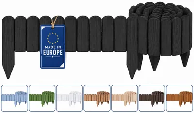 Produktbild von Woodygift Beeteinfassung Holz Rollzaun Gartenzaun Rasenkante Palisade Flexibler Rollborder für Beet und Rasen Graphit 10x200 cm