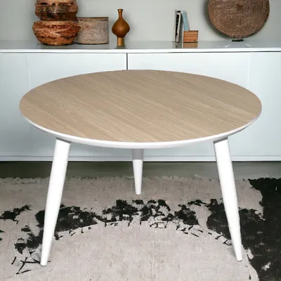 Produktbild von Couchtisch Beistelltisch Wohnzimmertisch Sofatisch Hochwertig Rund weiß Eiche
