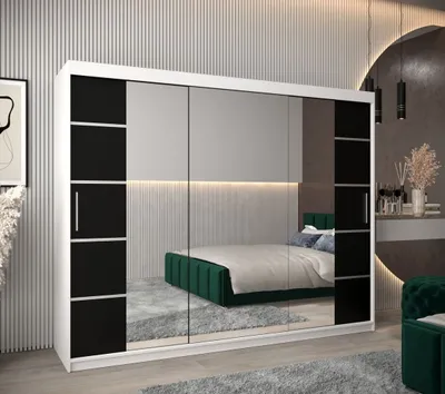 Produktbild von Schrank mit Spiegeln VIVIEN – Breite 250 cm, Weiß/Schwarz