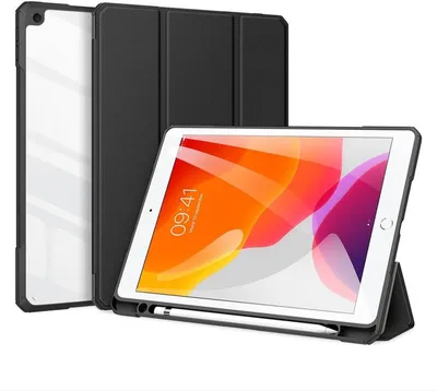Produktbild von Dux Ducis Toby Eco-Leather Tablet-Ledertasche Schale Cover für iPad 7/8 10.2" mit Smart-Sleep Funktion Wake-Up Stifthalter Schutzhülle in Schwarz