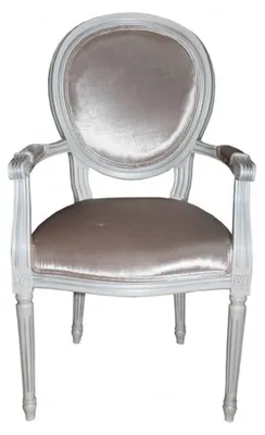Produktbild von Casa Padrino Barock Esszimmerstuhl mit Armlehne Beige Weiß Silber - Luxus Designer Stuhl - 95 x 55 x 50 cm
