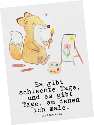 Produktbild von Mr. & Mrs. Panda Postkarte Fuchs  Malen - Weiß - Geschenk, Grußkarte, Postkarten, Zeichnen, Hobbyzeichner, bildkarte, Fotokarte, Künstlerin, Künstler, einzelkarte
