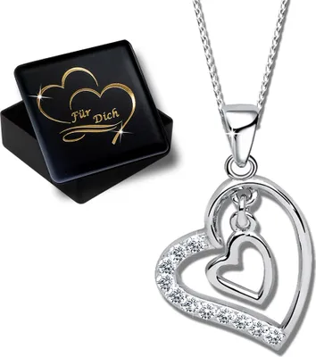 Produktbild von Damen Mädchen Herz Halskette mit Anhänger echt 925 Sterling Silber K610+V11+40cm