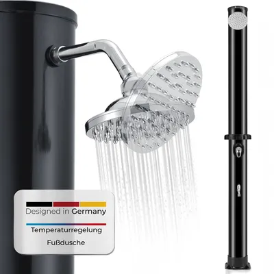 Produktbild von Juskys Solardusche Victoria 35 Liter - 217 cm - bis 60°C – mit schwenkbarem Duschkopf, Fußdusche & Gartenschlauch Anschluss Gartendusche Außendusche