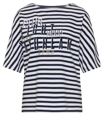 Produktbild von Rabe T-Shirt Dunkelblau Größe 50 mit Streifenmuster, Halbarm und Strassmotiv