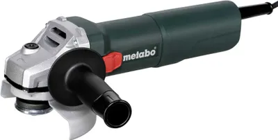 A Metabo angle grinder is shown against a white background.