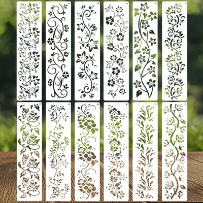 Productafbeelding van Bloemmotieven - 12 herbruikbare sjablonen - voor wanddecoratie, tegels, handwerk, doe-het-zelf projecten, scrapbooking en wandkunst