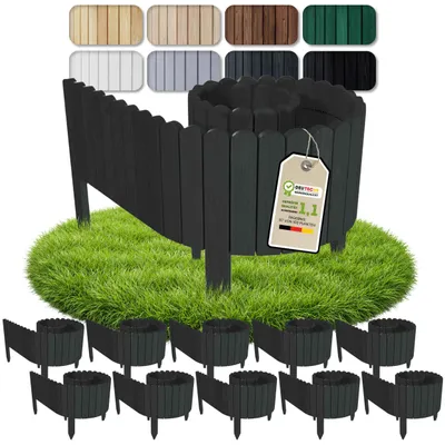 Produktbild von Floranica Beeteinfassung Rasenkante 20 m (10 Stück à 2 m), Höhe 20 cm, Anthrazit, Steckzaun Beetumrandung Holzzaun