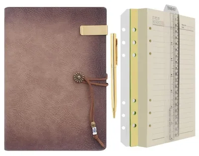 Produktbild von A5 Tagebuch Notizbuch Leder Ringbuch mit Stift Nachfüllbar Vintage Einband Braunpink
