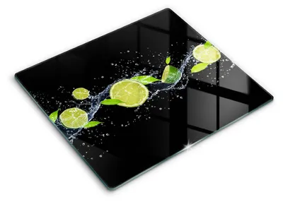 Zdjęcie produktu dla Deska kuchenna – 60 cm x 52 cm - Szklana deska do krojenia - Szkło hartowane – Antypoślizgowa - Limonki Mięta Woda