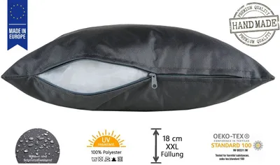 Produktbild von JACK 50x50cm Outdoor Lounge Kissen Dekokissen inkl. XXL-Füllung Wasserabweisend Sitzkissen Garten Stuhl Lotus Effekt, Farbe:Anthrazit