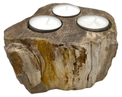 Productafbeelding van Houten kandelaars van versteende hout - Set van drie