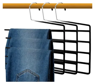 Produktbild von 3 Stück Hosenbügel Platzsparend, Mehrfach Kleiderbügel, Das Offene Design, für je 5 Hosen, rutschfest, für Hosen, Schals und Handtücher, Schwarz