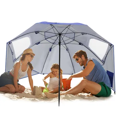 Obrázek produktu pro Slunečník odolný proti povětrnostním vlivům 210 cm x 200 cm se stojanem, ochrana proti slunci, UV ochrana až UPF 50+, snadné otevírání a zavírání, na zahradu, terasu