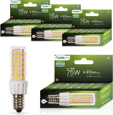 Obrázek produktu pro LUMILED Lampy LED E14 T25 Sada 4 žárovek 10W (nahrazuje 75W) 6500K Studená bílá 970lm 320° 230V Lampa do chladničky Odsavač par do trouby