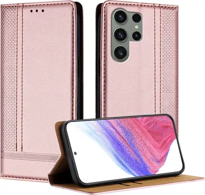 Produktbild von Handyhülle für Samsung Galaxy S23 Ultra Leder Flip Klappbare Schutzhülle mit Standfunktion Pink
