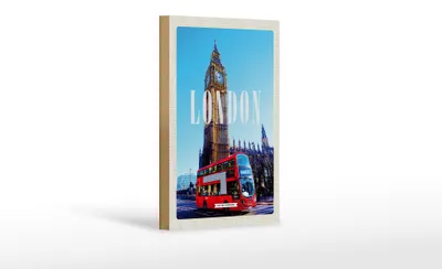 Produktbild von Holzschild Reise 12x18 cm London red Bus roter Bus Big Ben
