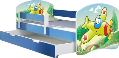 Immagine prodotto di ACMA letto per ragazzi letto per bambini completo di materasso a doghe e protezione anticaduta Blu 29 aeroplano 180x80 + rete