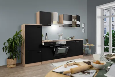 Produktbild von Küche Küchenzeile Leerblock Einbauküche Eiche Schwarz Merle 270 cm Respekta