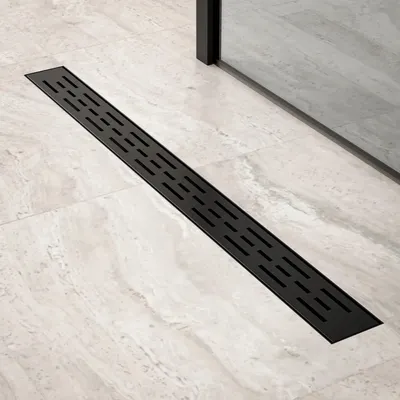 Produktbild von Duschrinne – 80 cm – Mattschwarz – Standardrost – Edelstahl – mit Flansch