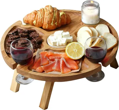 Produktbild von Outdoor Weintisch Tragbar, Picknicktisch Rund Holz Tragbarer, Outdoor Weintisch Picknicktisch Klappbar Holz FüR Gartenwarteschlangen Und Camping, Strand (24x11cm)