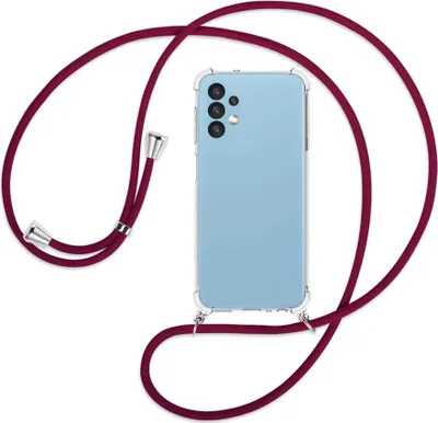 Produktbild von Handykette Backcover-Schutzhülle mit Band (Metall silberfarben) für Samsung Galaxy A13 4G - dunkelrot