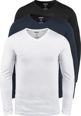 Produktbild von SOLID SDBasil Herren Longsleeve Langarmshirt Basic Shirt im 2er Pack oder 3 er Pack mit V- Ausschnitt 3er Pack Baumwollmischung Slim fit