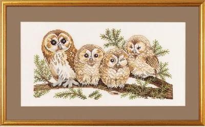 Produktbild von Eva Rosenstand Kreuzstich Set "4 Eulen", Zählmuster, 30x50cm